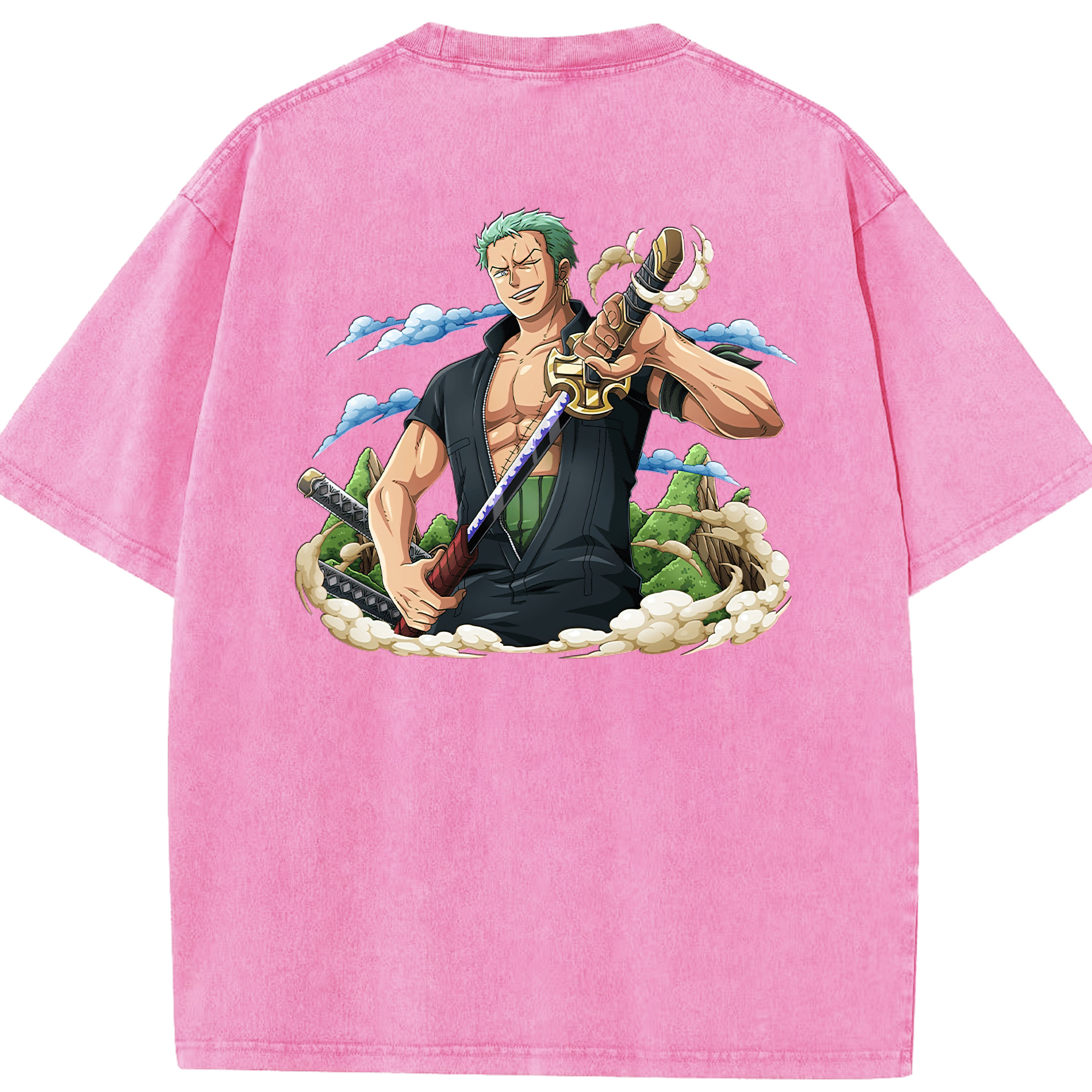 ワンピース ロロノア・ゾロ ONE PIECE Roronoa Zoro 綿100% ヴィンテージ風 半袖Tシャツ（背面プリント）